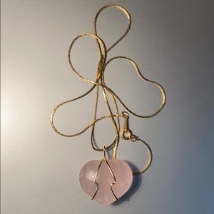 Rose Pink Quartz Heart Pendant Chain 18K GP
